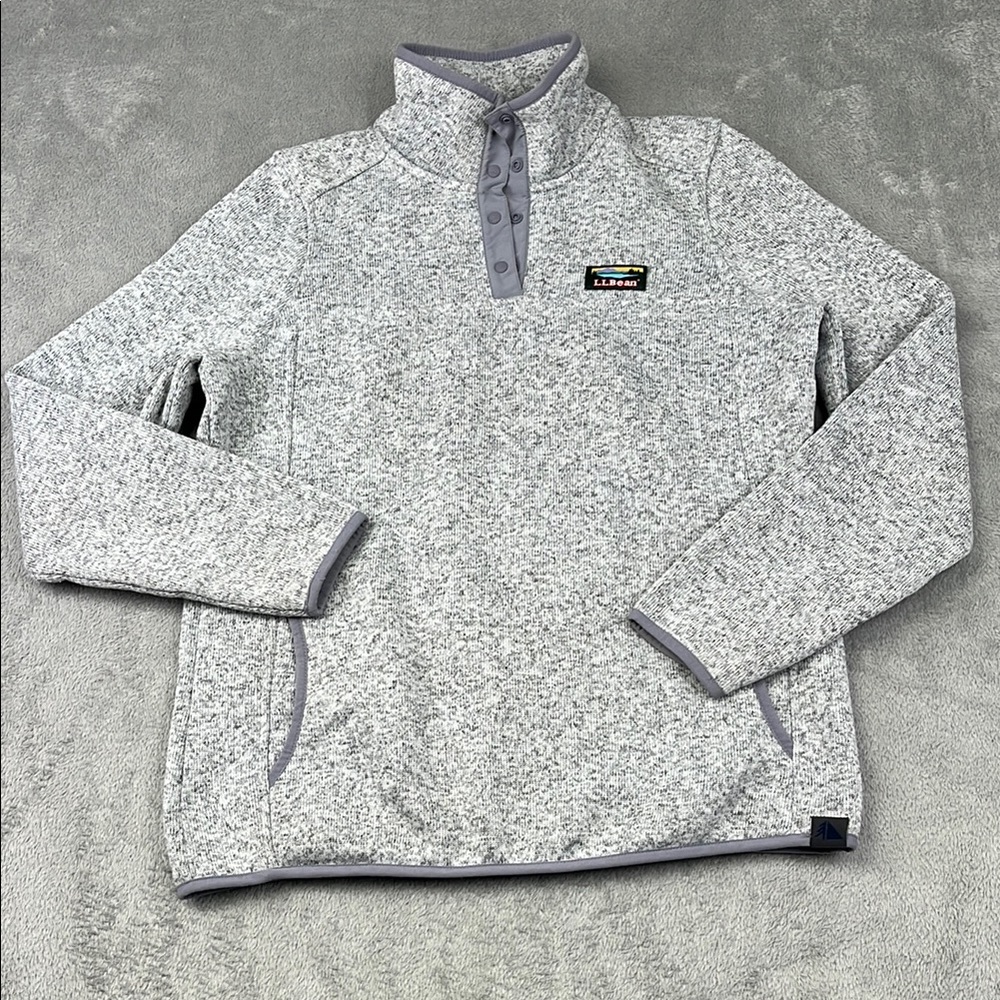 LL Bean S Women's Gray Pullover‎ Quarter Snap Fleece Sweater Sweatshirt